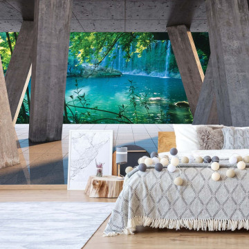 Waterfall Lake 3D Modern View Concrete Photo Wallpaper Wall Mural
