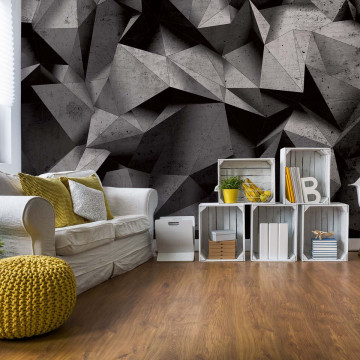 3D Polygon Concrete Texture Dark Grey Photo Wallpaper Wall Mural