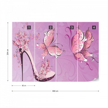 Butterflies And High Heel Shoe Pink Photo Wallpaper Wall Mural