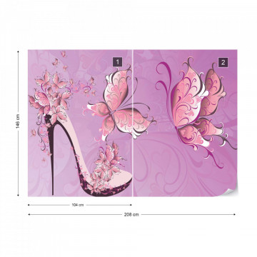 Butterflies And High Heel Shoe Pink Photo Wallpaper Wall Mural