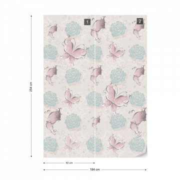 Butterflies And Roses Pattern Photo Wallpaper Wall Mural