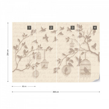 Cherry Blossom And Birds Vintage Design Yellow Photo Wallpaper Wall Mural