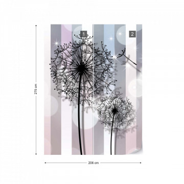 Dandelions Modern Design Stripes Bokeh Photo Wallpaper Wall Mural
