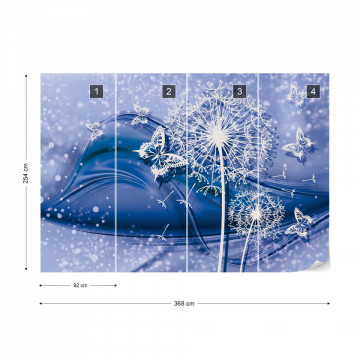 Modern Butterflies And Dandelions Blue Photo Wallpaper Wall Mural