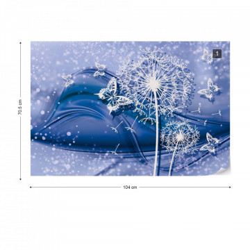 Modern Butterflies And Dandelions Blue Photo Wallpaper Wall Mural