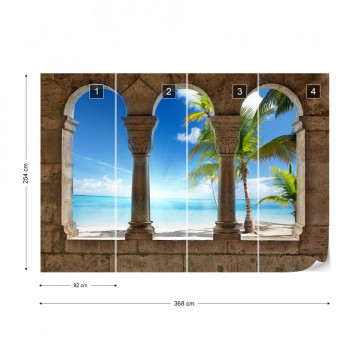 Paradise Island Beach View Through Stone Arches Photo Wallpaper Wall Mural