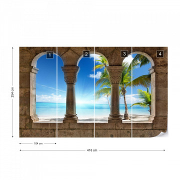 Paradise Island Beach View Through Stone Arches Photo Wallpaper Wall Mural