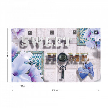 Sweet Home Flowers Vintage Design Blue Photo Wallpaper Wall Mural