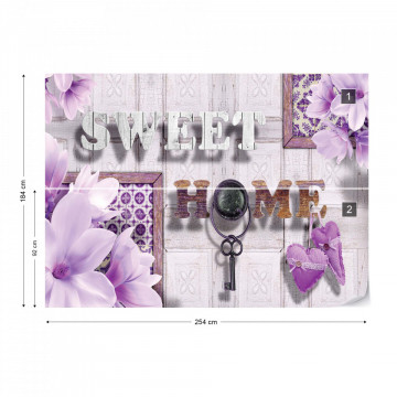 Sweet Home Flowers Vintage Design Purple Photo Wallpaper Wall Mural