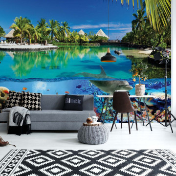 Tropical Island Paradise Dolphins Coral Reef Photo Wallpaper Wall Mural