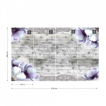 Vintage Design Flowers Wood Planks Photo Wallpaper Wall Mural