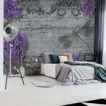 Vintage Lavender And Dragonfly Design Photo Wallpaper Wall Mural