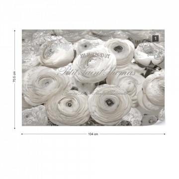 White Peonies Vintage Script Black And White Photo Wallpaper Wall Mural