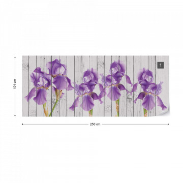 Wood Planks And Purple Flowers Vintage Chic Photo Wallpaper Wall Mural