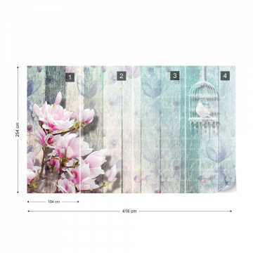 Flowers Vintage Script Rustic Painted Wood Planks Photo Wallpaper Wall Mural