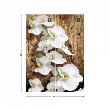 Flowers White Orchids Wood Background Photo Wallpaper Wall Mural