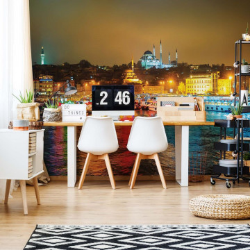 Istanbul Turkey River Reflections At Night Photo Wallpaper Wall Mural