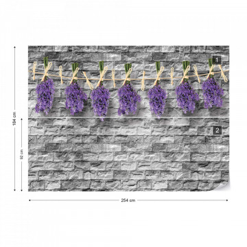 Lavender Bunches On Brick Wall Vintage Style Photo Wallpaper Wall Mural