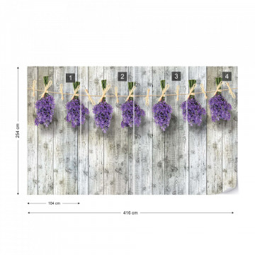 Lavender Bunches On Wood Plank Wall Vintage Style Photo Wallpaper Wall Mural