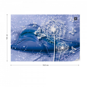 Modern Butterflies And Dandelions Blue Photo Wallpaper Wall Mural
