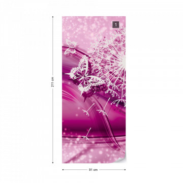 Modern Butterflies And Dandelions Pink Photo Wallpaper Wall Mural