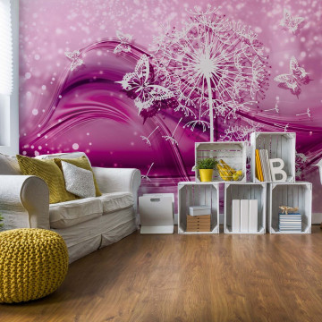 Modern Butterflies And Dandelions Pink Photo Wallpaper Wall Mural