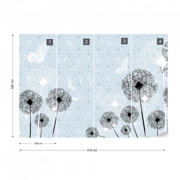 Modern Dandelions And Butterflies Design Light Lue Photo Wallpaper Wall Mural