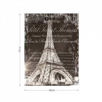 Paris Eiffel Tower Vintage Script Black And White Photo Wallpaper Wall Mural