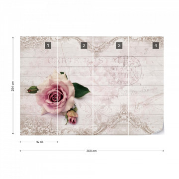 Pink Rose Vintage Design White Wood Texture Photo Wallpaper Wall Mural