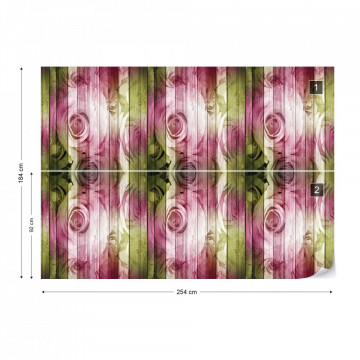 Roses On Wood Plank Wall Vintage Style Photo Wallpaper Wall Mural