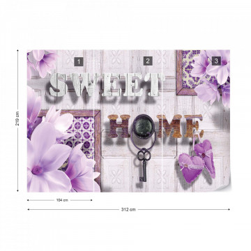 Sweet Home Flowers Vintage Design Purple Photo Wallpaper Wall Mural