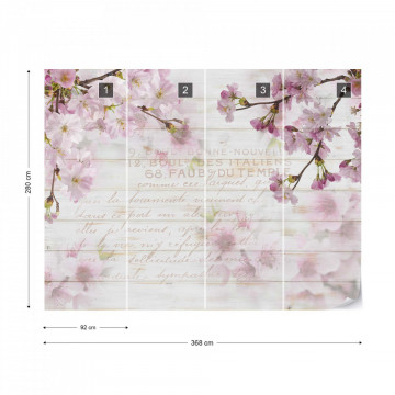 Vintage Chic Cherry Blossom Wood Planks Photo Wallpaper Wall Mural