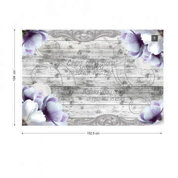 Vintage Design Flowers Wood Planks Photo Wallpaper Wall Mural