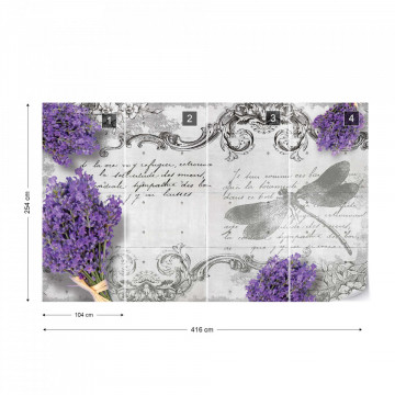 Vintage Lavender And Dragonfly Design Photo Wallpaper Wall Mural