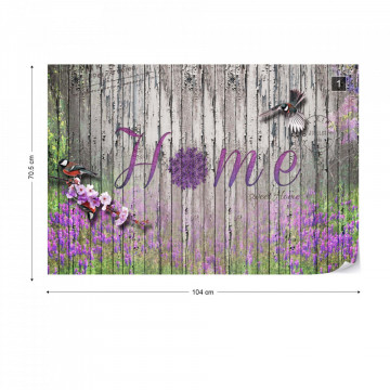 Vintage Wood Planks Design Lavender "Home" Photo Wallpaper Wall Mural