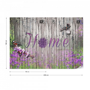 Vintage Wood Planks Design Lavender "Home" Photo Wallpaper Wall Mural