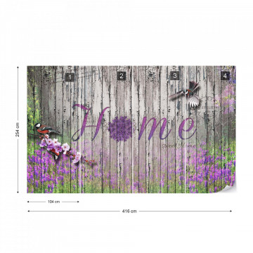 Vintage Wood Planks Design Lavender "Home" Photo Wallpaper Wall Mural
