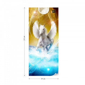 Winged Horses Pegasus Yellow And Blue Photo Wallpaper Wall Mural