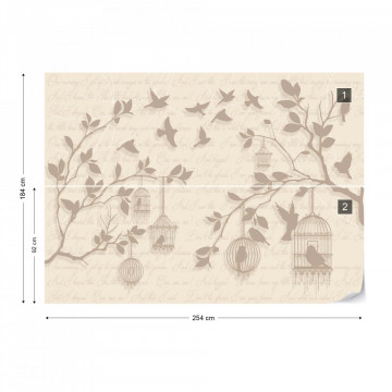 Cherry Blossom And Birds Vintage Design Yellow Photo Wallpaper Wall Mural