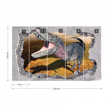 Dinosaur 3D Jumping Out Of Hole In Wall Photo Wallpaper Wall Mural