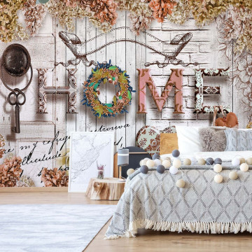 Home Flowers Vintage Farmhouse Chic Photo Wallpaper Wall Mural