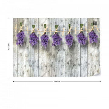 Lavender Bunches On Wood Plank Wall Vintage Style Photo Wallpaper Wall Mural
