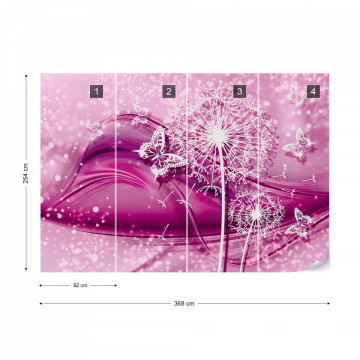 Modern Butterflies And Dandelions Pink Photo Wallpaper Wall Mural