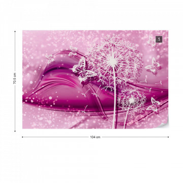 Modern Butterflies And Dandelions Pink Photo Wallpaper Wall Mural