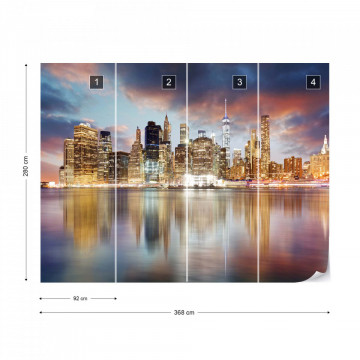 New York City Night Skyline Water Reflections Photo Wallpaper Wall Mural