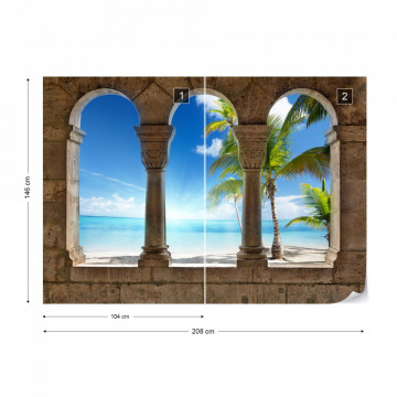 Paradise Island Beach View Through Stone Arches Photo Wallpaper Wall Mural