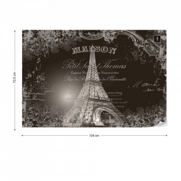 Paris Eiffel Tower Vintage Script Black And White Photo Wallpaper Wall Mural