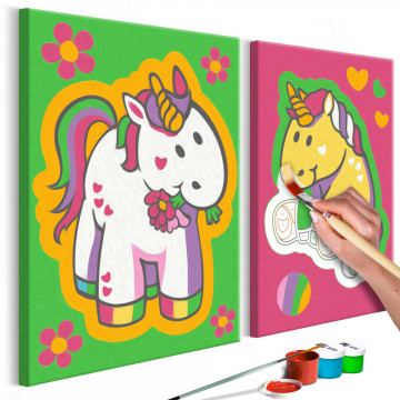 Pictura pe numere - Unicorns (Green & Pink)