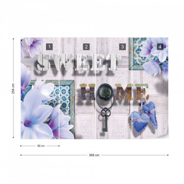 Sweet Home Flowers Vintage Design Blue Photo Wallpaper Wall Mural