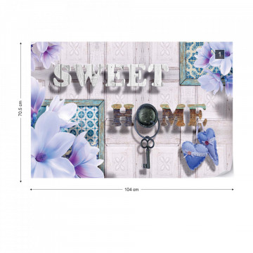 Sweet Home Flowers Vintage Design Blue Photo Wallpaper Wall Mural
